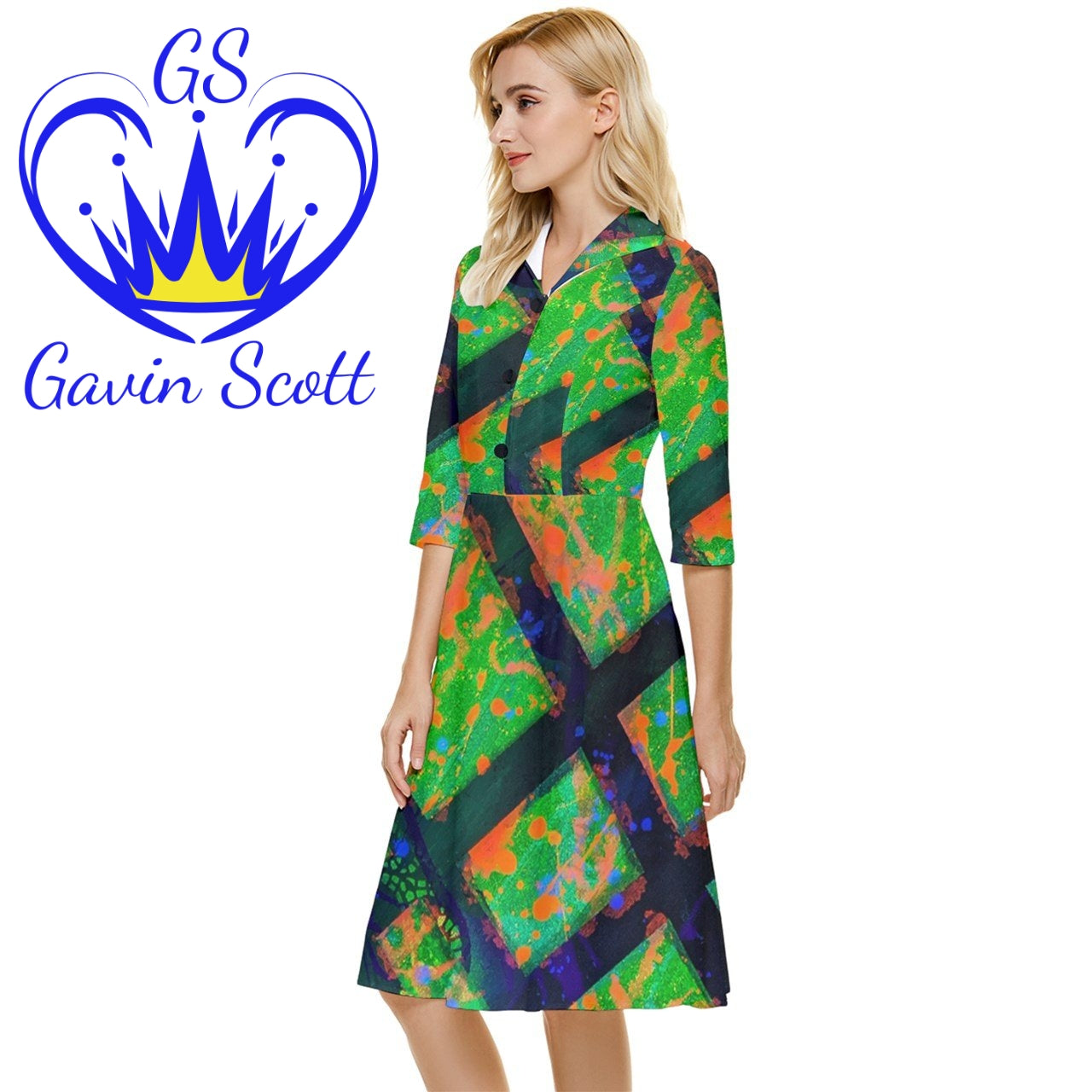 Gavin Scott Button Top Knee Length Dress (Femme XS-5XL)