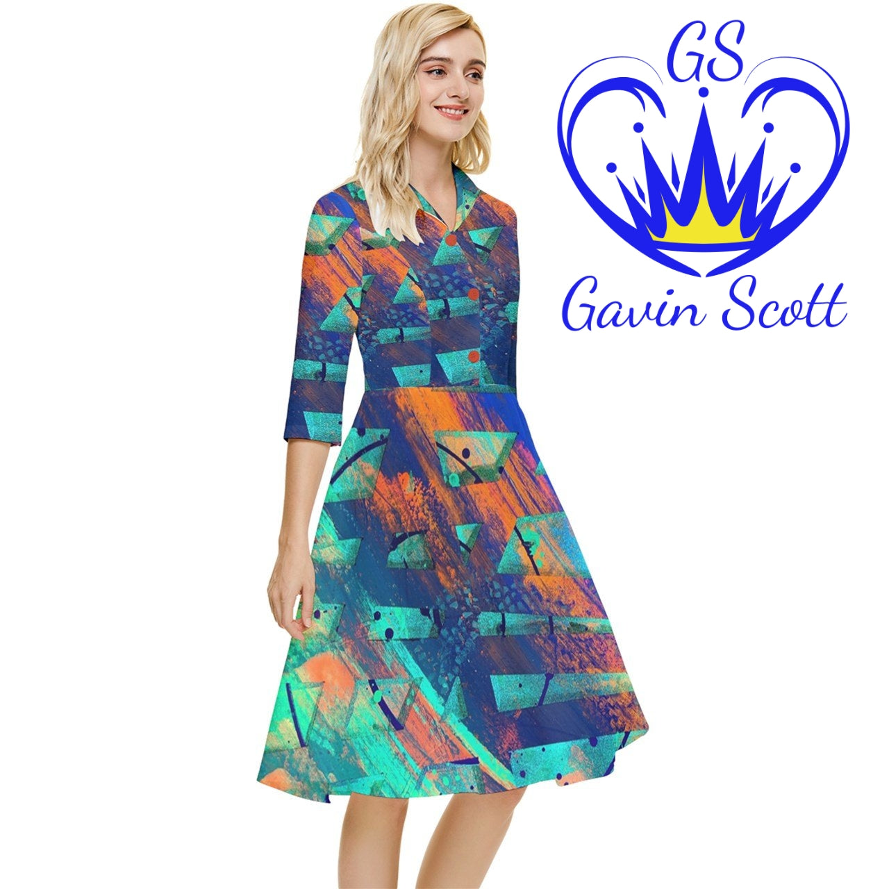 Gavin Scott Button Top Knee Length Dress (Femme XS-5XL)