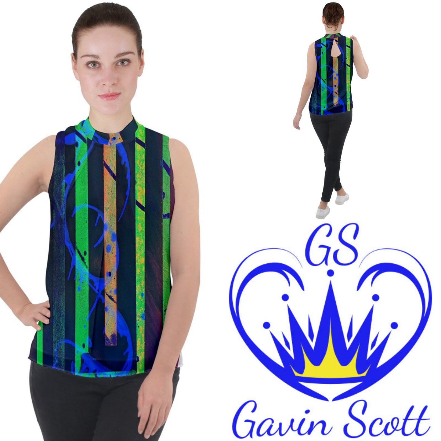 Gavin Scott Mock Neck Chiffon Sleeveless Top (Femme XS-3XL)