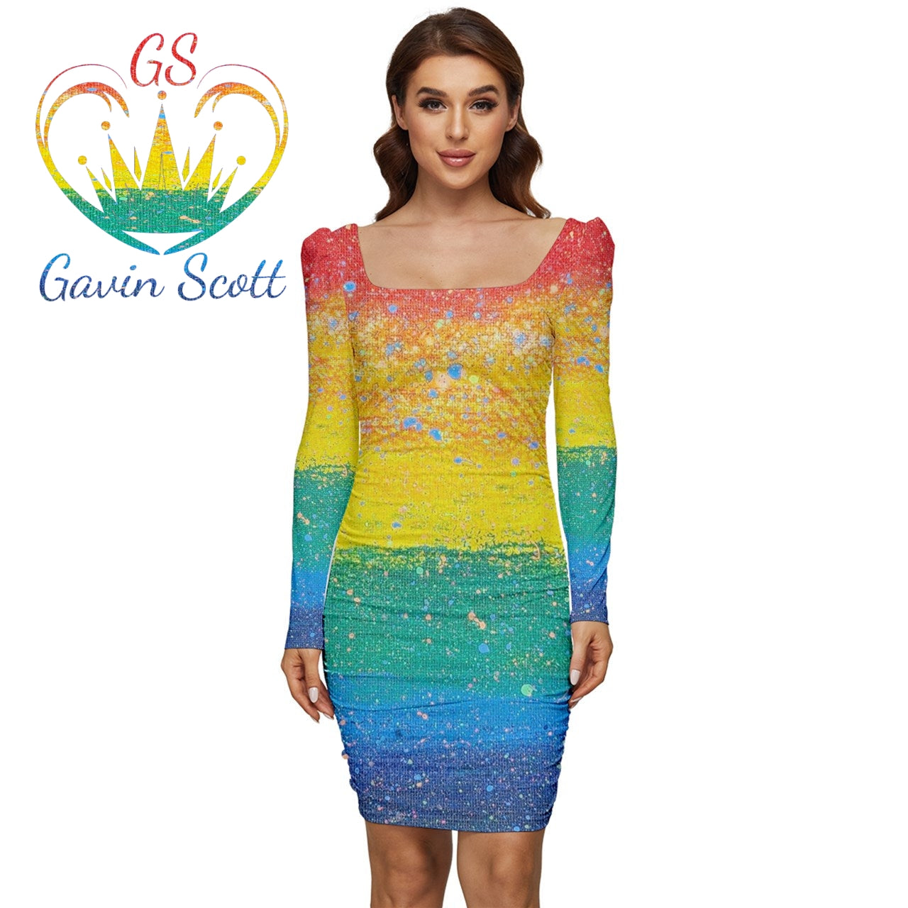 Gavin Scott PRIDE Long Sleeve Jersey Dress (Femme XS-5XL)