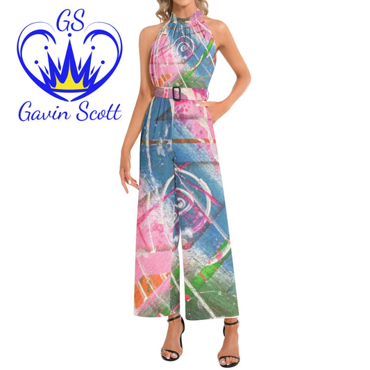 Gavin Scott Halter Neck Buckle Belted Jumpsuit (Femme XS-3XL)