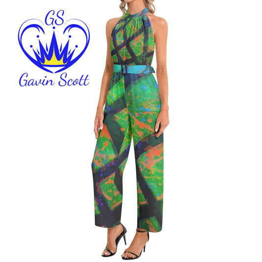 Gavin Scott Halter Neck Buckle Belted Jumpsuit (Femme XS-3XL)