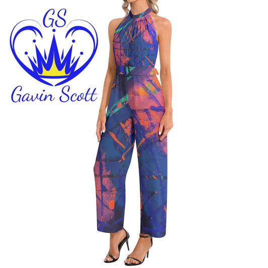 Gavin Scott Halter Neck Buckle Belted Jumpsuit (Femme XS-3XL)