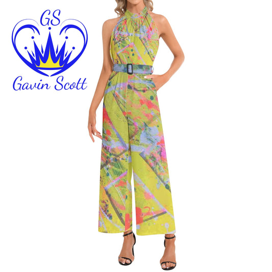 Gavin Scott Halter Neck Buckle Belted Jumpsuit (Femme XS-3XL)