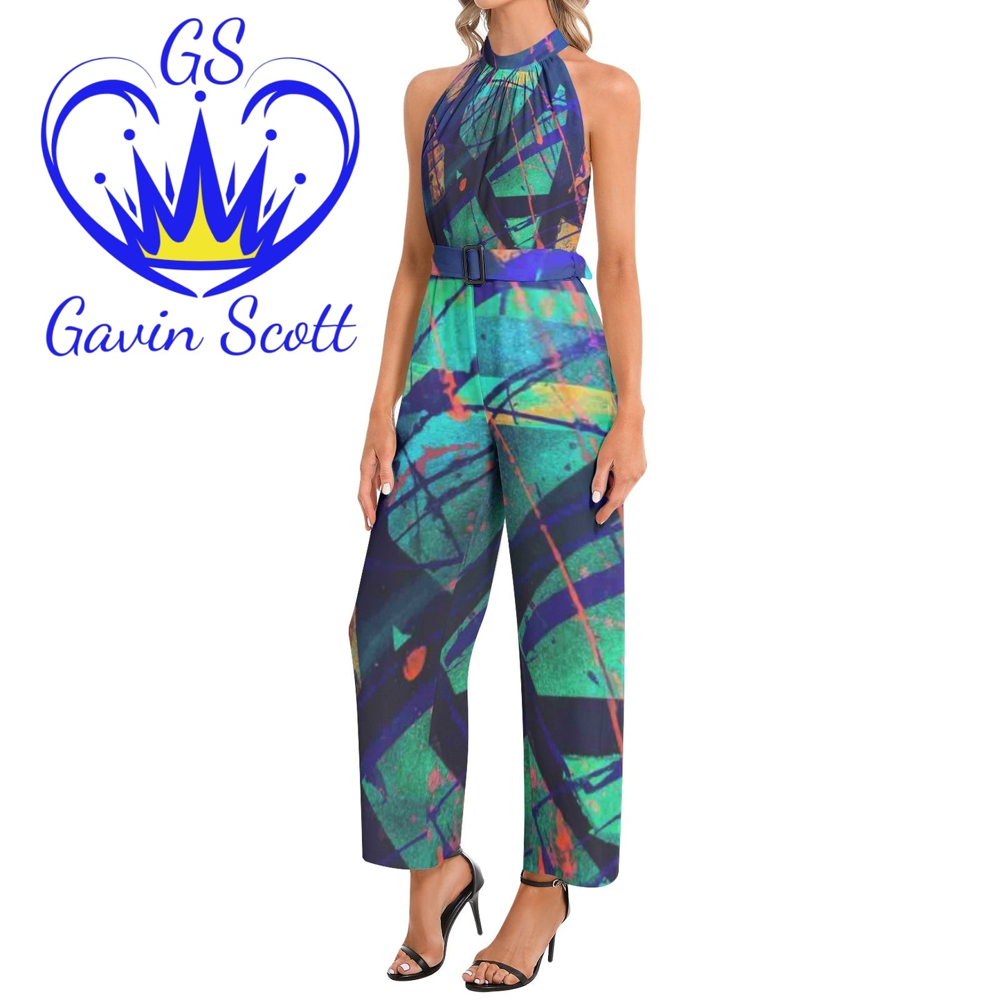 Gavin Scott Halter Neck Buckle Belted Jumpsuit (Femme XS-3XL)