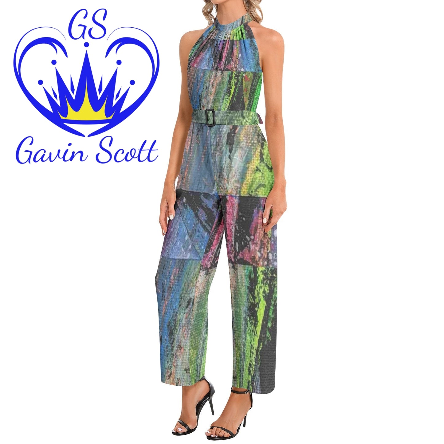 Gavin Scott Halter Neck Buckle Belted Jumpsuit (Femme XS-3XL)