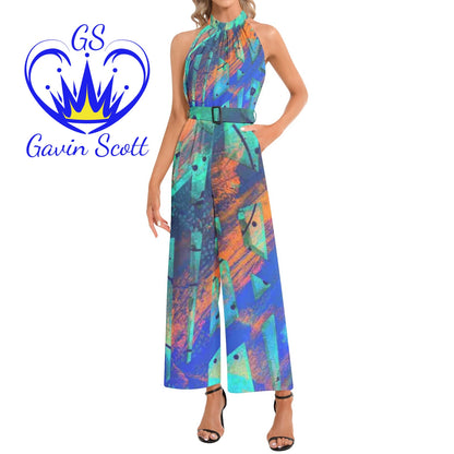 Gavin Scott Halter Neck Buckle Belted Jumpsuit (Femme XS-3XL)