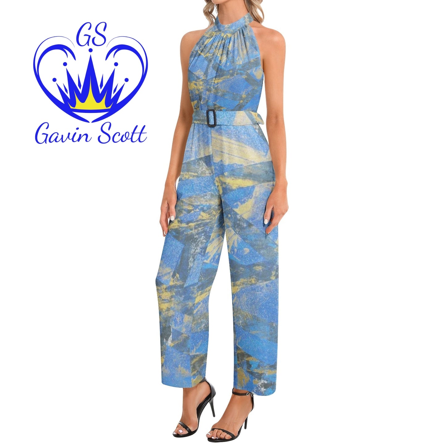 Gavin Scott Halter Neck Buckle Belted Jumpsuit (Femme XS-3XL)