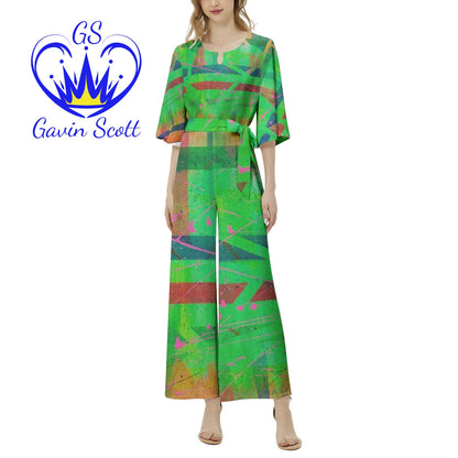 Gavin Scott Dolman Sleeve Belted Wide Leg Jumpsuit (Femme XS-3XL)