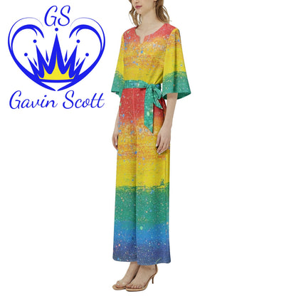 Gavin Scott Dolman Sleeve Belted Wide Leg Jumpsuit (Femme XS-3XL)