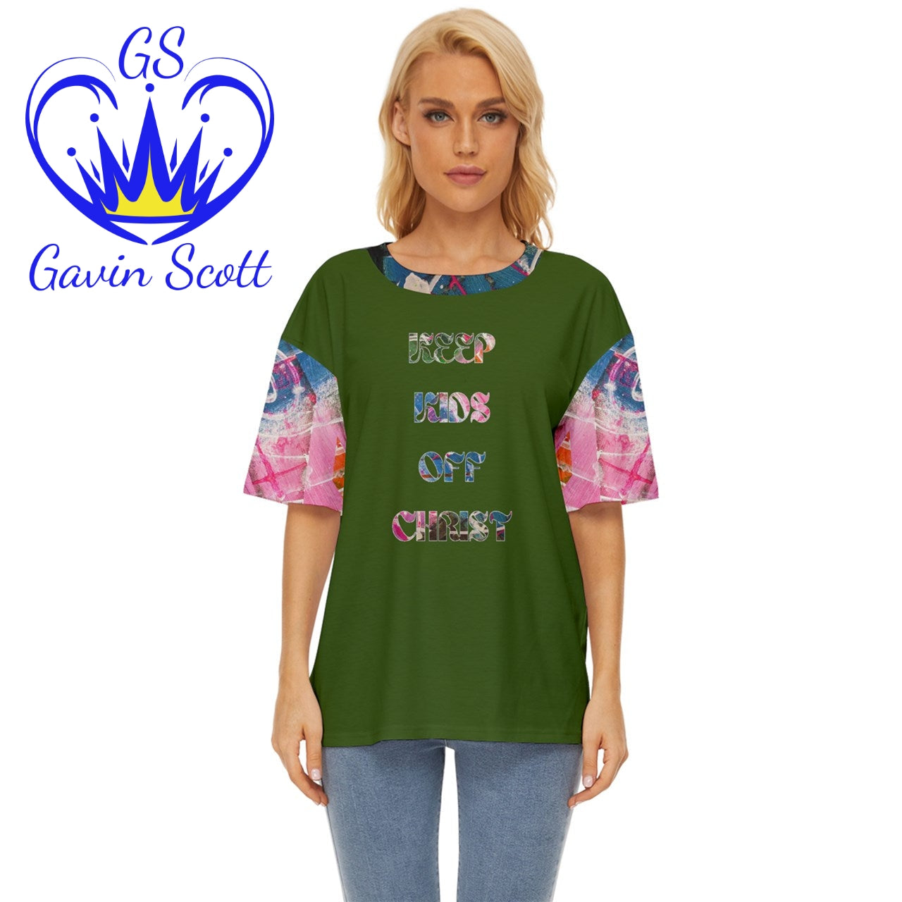 Gavin Scott KEEP KIDS OFF CHRIST Oversized Tee (Femme XS-5XL)