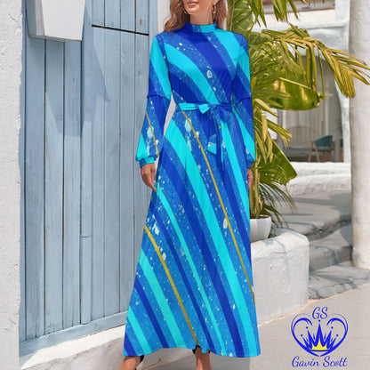 Gavin Scott High Neck Belted Full Length Dress (Femme XS-XL)