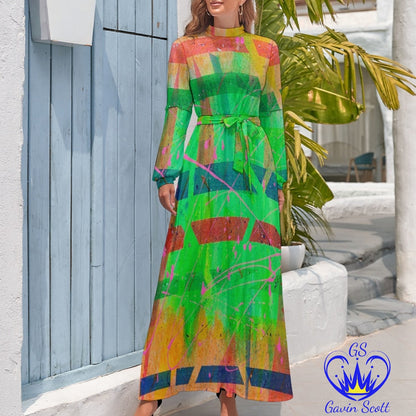 Gavin Scott High Neck Belted Full Length Dress (Femme XS-XL)