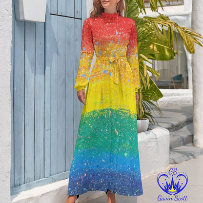 Gavin Scott High Neck Belted Full Length Dress (Femme XS-XL)