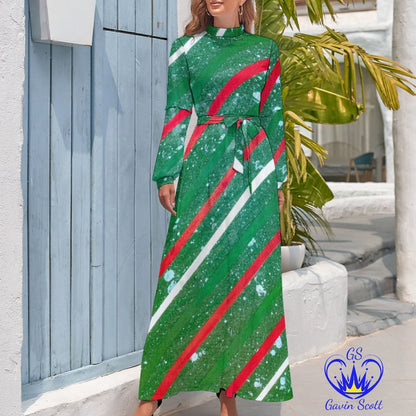 Gavin Scott High Neck Belted Full Length Dress (Femme XS-XL)