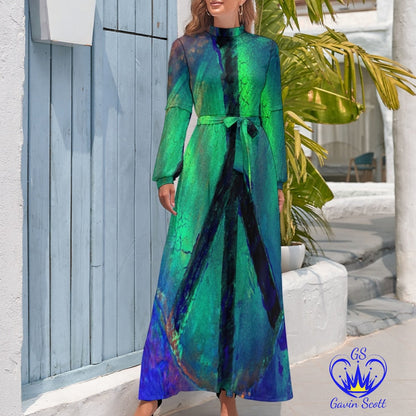 Gavin Scott High Neck Belted Full Length Dress (Femme XS-XL)