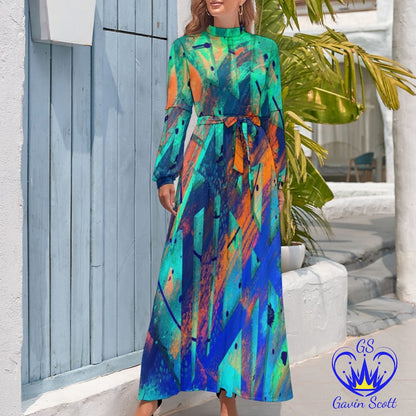 Gavin Scott High Neck Belted Full Length Dress (Femme XS-XL)