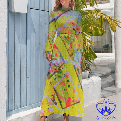 Gavin Scott High Neck Belted Full Length Dress