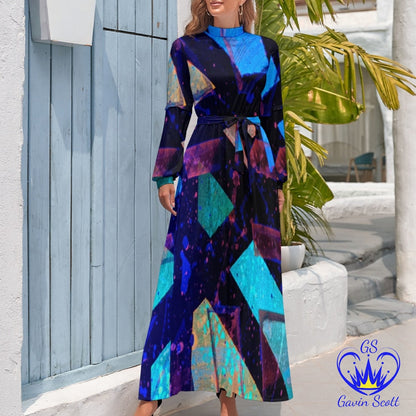 Gavin Scott High Neck Belted Full Length Dress