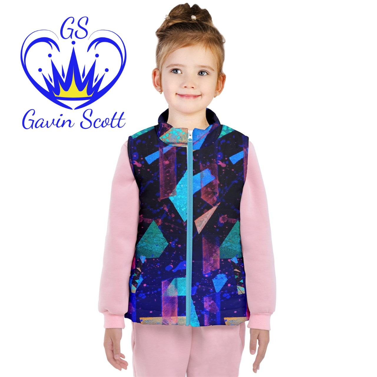 Gavin Scott Puffer Vest w/White Lining & Light Blue Zipper (Youth/Petite Genderless 2-16)