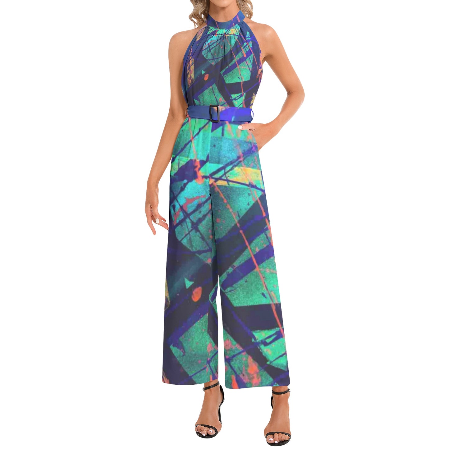 Gavin Scott Halter Neck Buckle Belted Jumpsuit (Femme XS-3XL)