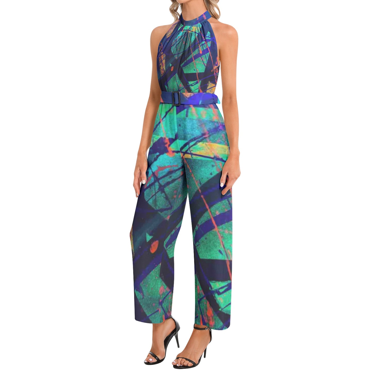 Gavin Scott Halter Neck Buckle Belted Jumpsuit (Femme XS-3XL)