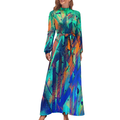 Gavin Scott High Neck Belted Full Length Dress (Femme XS-XL)