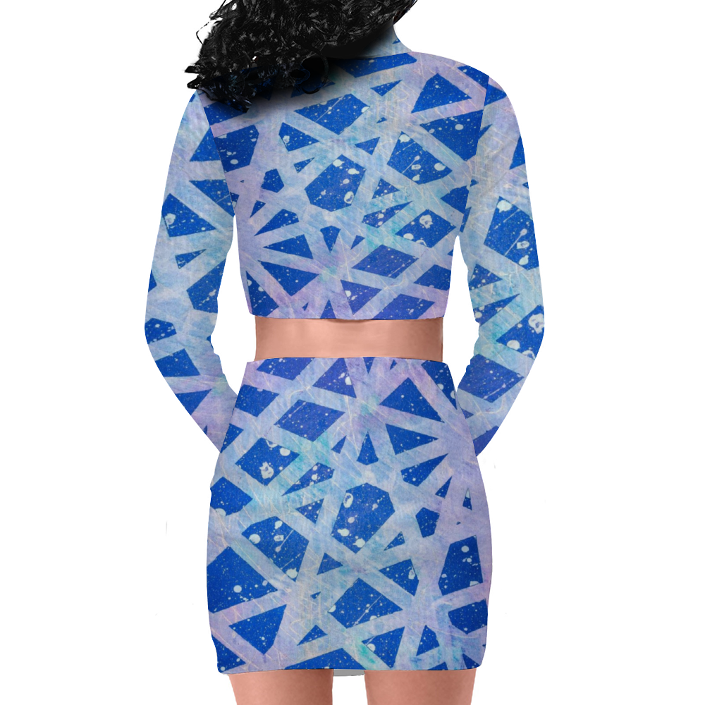 Gavin Scott Long Sleeve Zip Up Ribbed Top & Short Skirt Set (Femme S-4XL)
