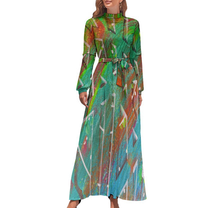 Gavin Scott High Neck Belted Full Length Dress (Femme XS-XL)