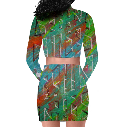 Gavin Scott Long Sleeve Zip Up Ribbed Top & Short Skirt Set (Femme S-4XL)