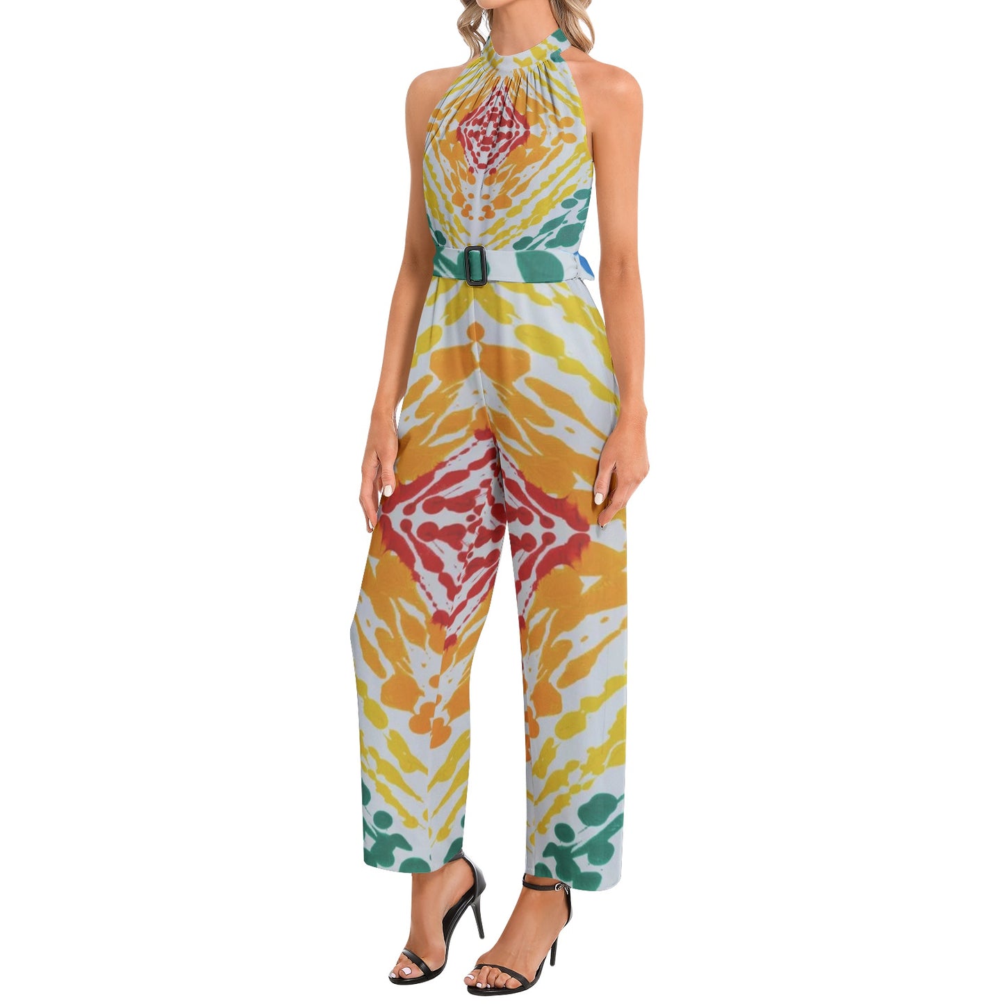 Gavin Scott Halter Neck Buckle Belted Jumpsuit (Femme XS-3XL)